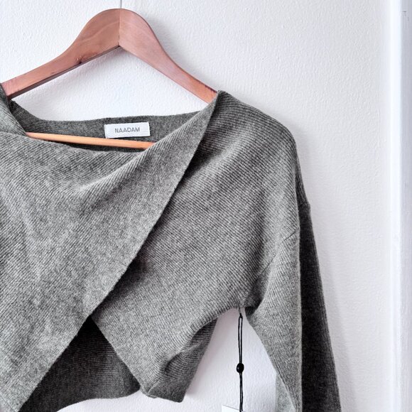 NAADAM Twist Front Wool Cashmere Crop Sweater in Faded Green - Picture 3 of 5